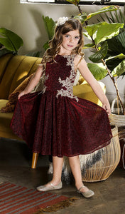 Burgundy Gold Lace Girl's Dress