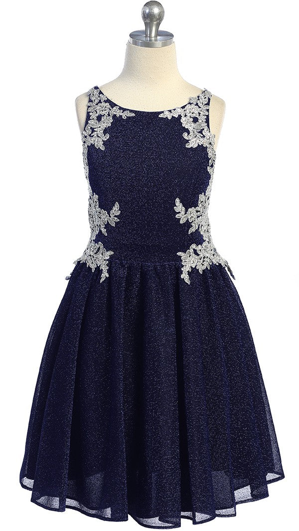 Navy Blue Gold Lace Girl's Dress