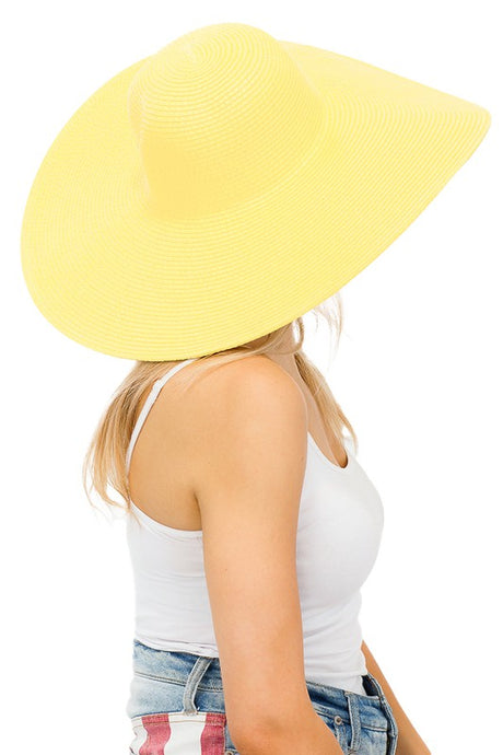 Canary Yellow Heavy Weight Wide Brim Floppy Paper Straw Sun Hat