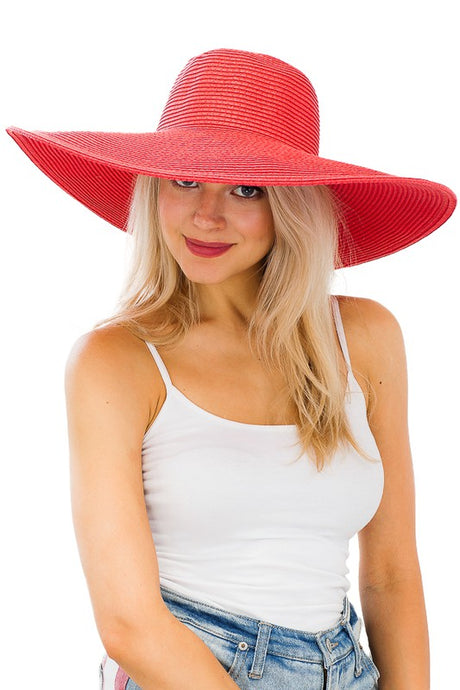 Coral Heavy Weight Wide Brim Floppy Paper Straw Sun Hat