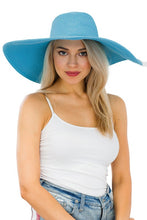 Blue Heavy Weight Wide Brim Floppy Paper Straw Sun Hat