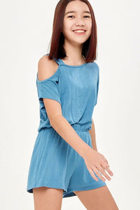 Denim Blue One Shoulder Romper