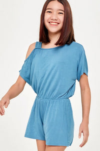 Denim Blue One Shoulder Romper