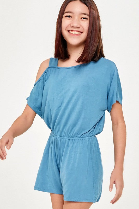 Denim Blue One Shoulder Romper