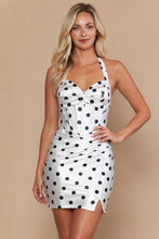 Off White Halter Polka Dot Corset Bodycon Cocktail Dress