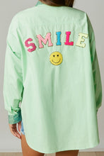 Apple Green Smile Sequin Patch Shirt