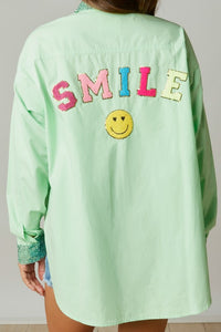 Apple Green Smile Sequin Patch Shirt