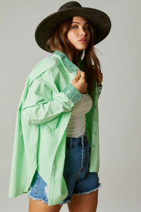 Apple Green Smile Sequin Patch Shirt