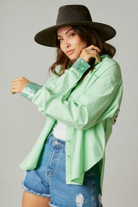 Apple Green Smile Sequin Patch Shirt