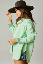 Apple Green Smile Sequin Patch Shirt