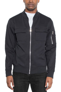 Black Cotton Zip Up Light Weight Jacket