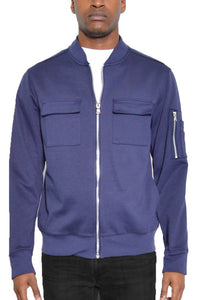 Navy Cotton Zip Up Light Weight Jacket