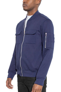 Navy Cotton Zip Up Light Weight Jacket