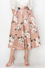 Cappuccino High Waist Floral Print Pleated Midi Skirt