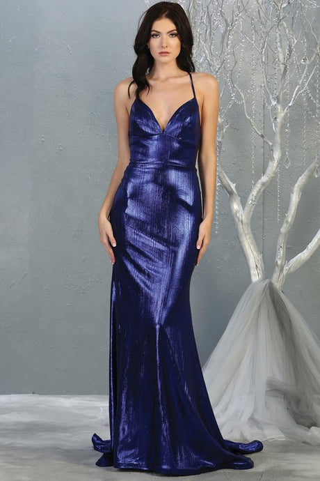 Navy Metallic long evening dress