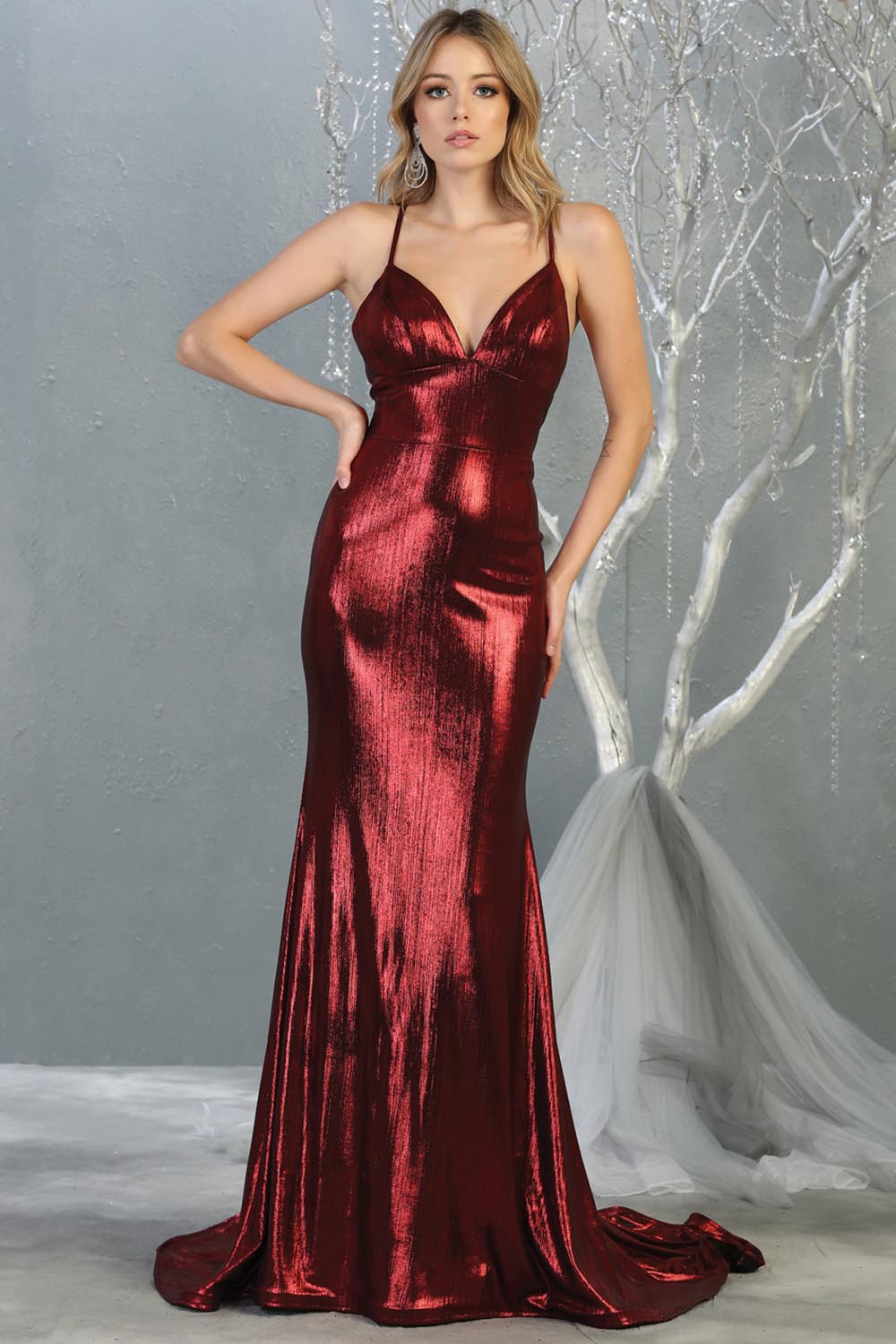 Burgundy Metallic long evening dress