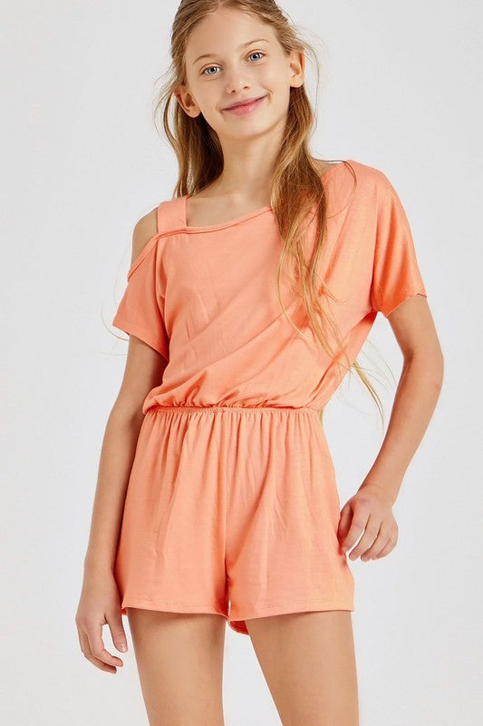 Coral One Shoulder Romper