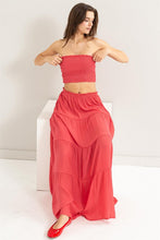 D.Coral Tube Top And Tiered Maxi Skirt Set