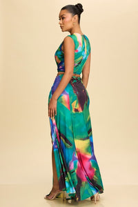 Green Multi Jersey Twist Cutout Maxi Dress