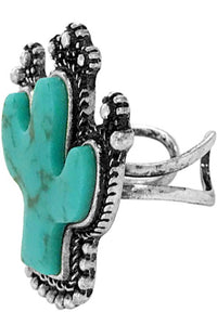 Turquoise Western Concho Cactus Gemstone Flexible Cuff Ring