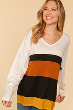 Ivory/Black/Rust Cashmere Feel Soft Brush Color Block Knit Top