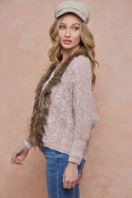 Pink Sweater Cardigan with Faux Fur Trim