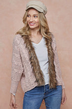 Pink Sweater Cardigan with Faux Fur Trim