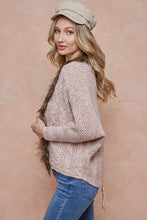 Pink Sweater Cardigan with Faux Fur Trim