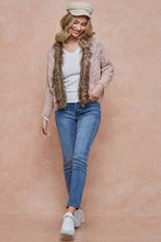 Pink Sweater Cardigan with Faux Fur Trim