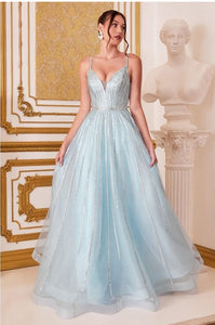 Blue A-Line Embellished Tulle Gown