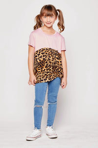 Dusty Pink/Leopard Kids Size Leopard Contrast Knot Top