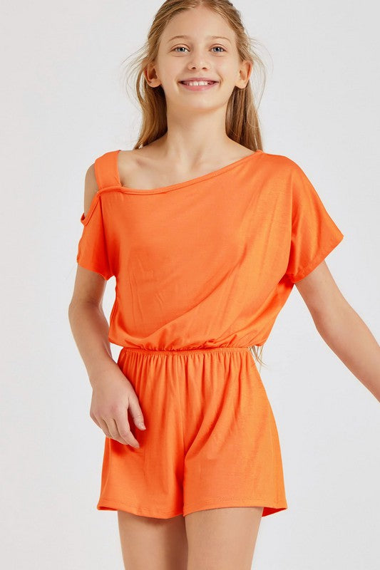 Orange One Shoulder Romper