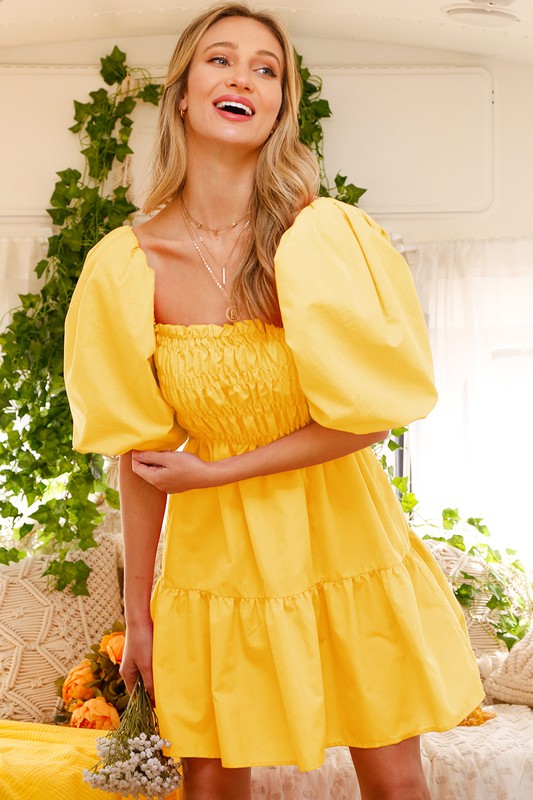 Yellow Balloon Sleeves Dress