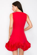 Red Flutter Ruffle Hemline Sleeveless Mini Dress
