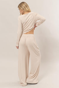 Cream Set-Off-Shoulder Top And Pants Set