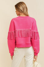 Hot Pink Long Sleeve Sweater With Embellished Fringe