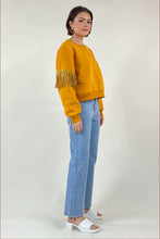 Mustard Long Sleeve Sweater With Embellished Fringe