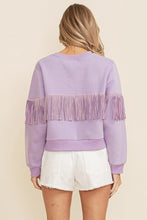 Lavender Long Sleeve Sweater With Embellished Fringe
