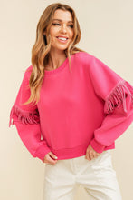 Hot Pink Long Sleeve Sweater With Embellished Fringe