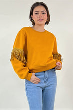 Mustard Long Sleeve Sweater With Embellished Fringe