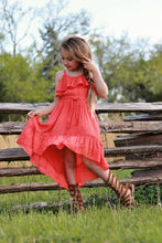 Retro Red Beach Beauty Hi-Lo Gauze Cotton Ruffled Dress