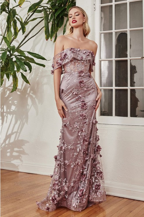 Mauve Floral Print Fitted Off The Shoulder Gown Aquarius Brand Mauve Floral Print Fitted Off The Shoulder Gown Aquarius Brand