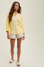 Lemon Cotton Button-Up Peasant Blouse