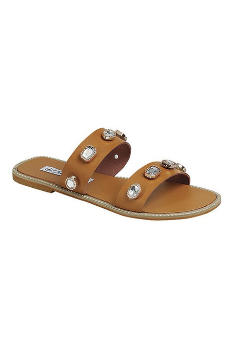 Tan Open Toe Casual Slide Sandals