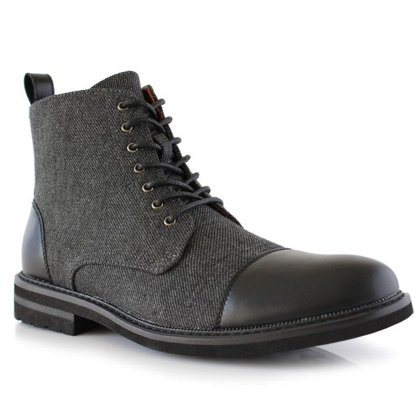 Black&Grey Woolen and Leather Lace-up Fashion Chukka Boots with Zipper Closure