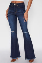 Ripped Dark High-Rise Flared Jean With Frayed Hem