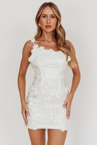 White Sleeveless 3D Floral Detail Midi Dress