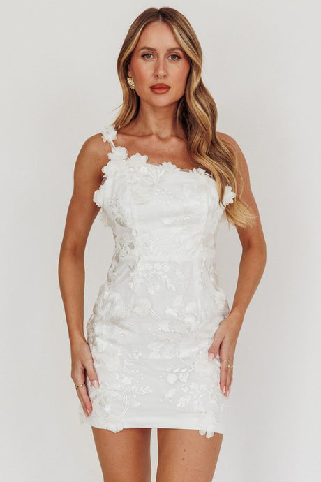 White Sleeveless 3D Floral Detail Midi Dress