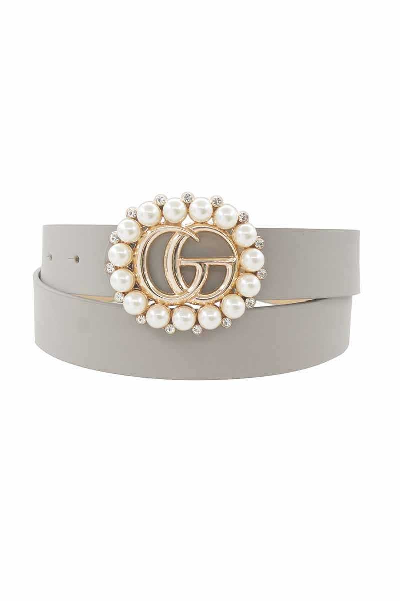 Grey Fashion Pearl Buckle Belt