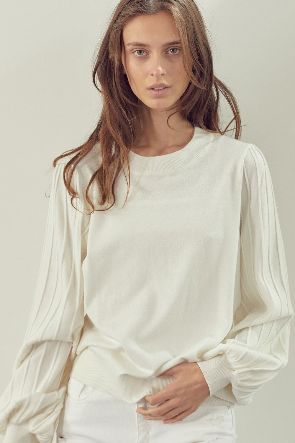 Ivory Classic Stripe Texture Pullover